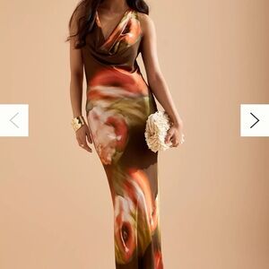 Anthropologie Gracie Cowl neck Maxi Dress in chocolate motif